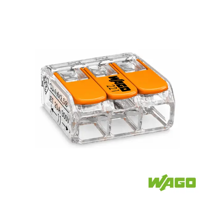 WAGO Conector empalme 3 polos c/palanca (0,2-4)mm2 / (24-12)AWG, 32A 450V, transparente