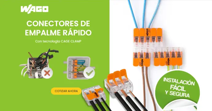 WAGO Conector empalme 2 polos c/palanca (0,2-4)mm2 / (24-12)AWG, 32A 450V, transparente