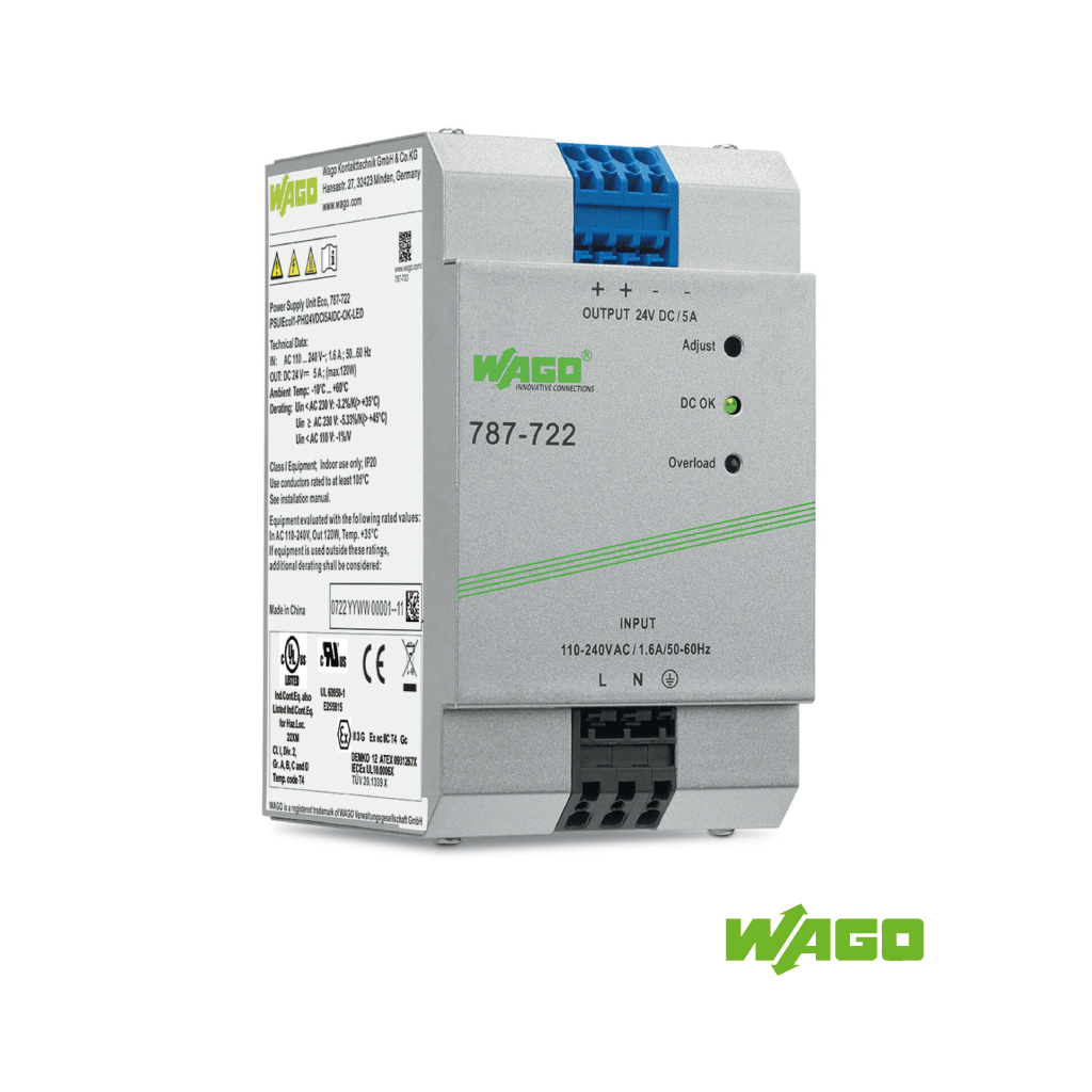 [787-722] WAGO Fuente de alimentación ECO monofásica 24VDC 5A 120W con salida ajustable